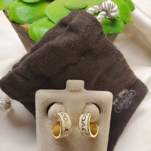 COACH white and gold plated mini hoops